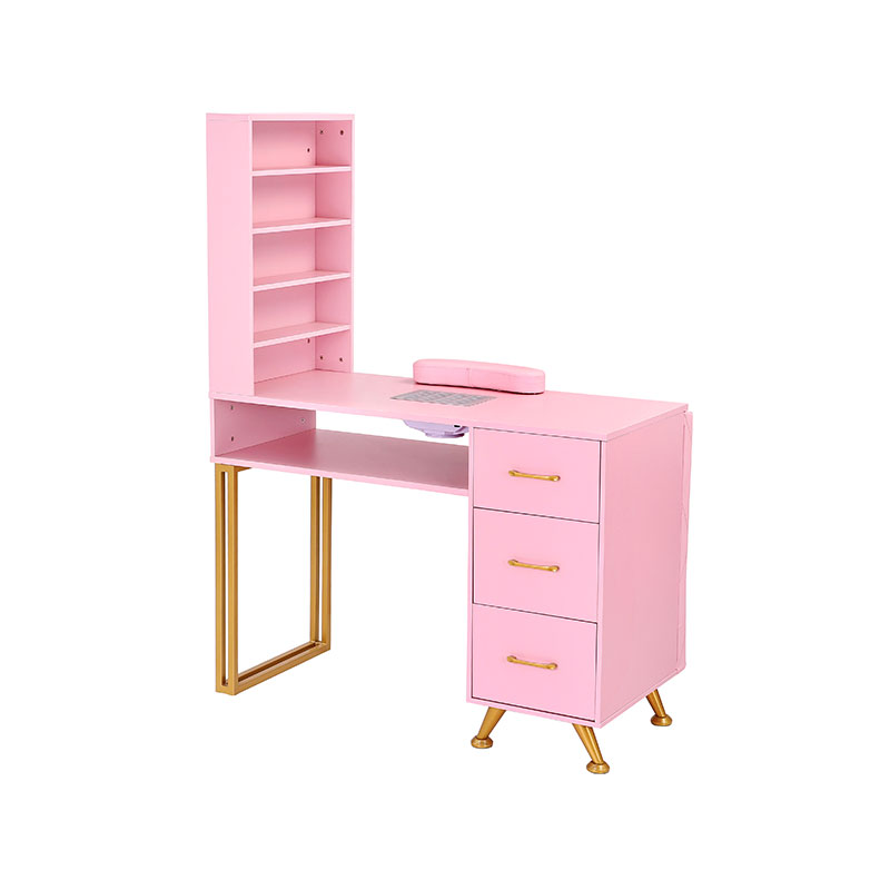 HZ2066 Mesa de manicure rosa e dourada com coletor de pó elétrico