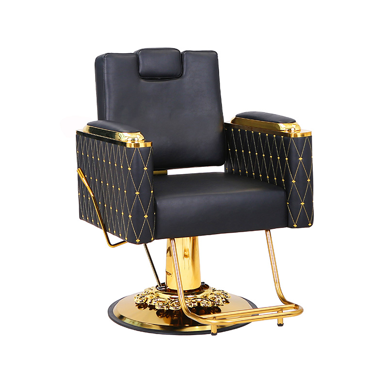 HZ88203 Luxuosa cadeira de salão com altura ajustável, equipamento de estilo preto e dourado